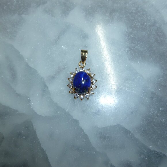 18K EP Gold Dolphin Ore Lapis Lazuli Swarovski Crystals Pendant - Picture 11 of 11